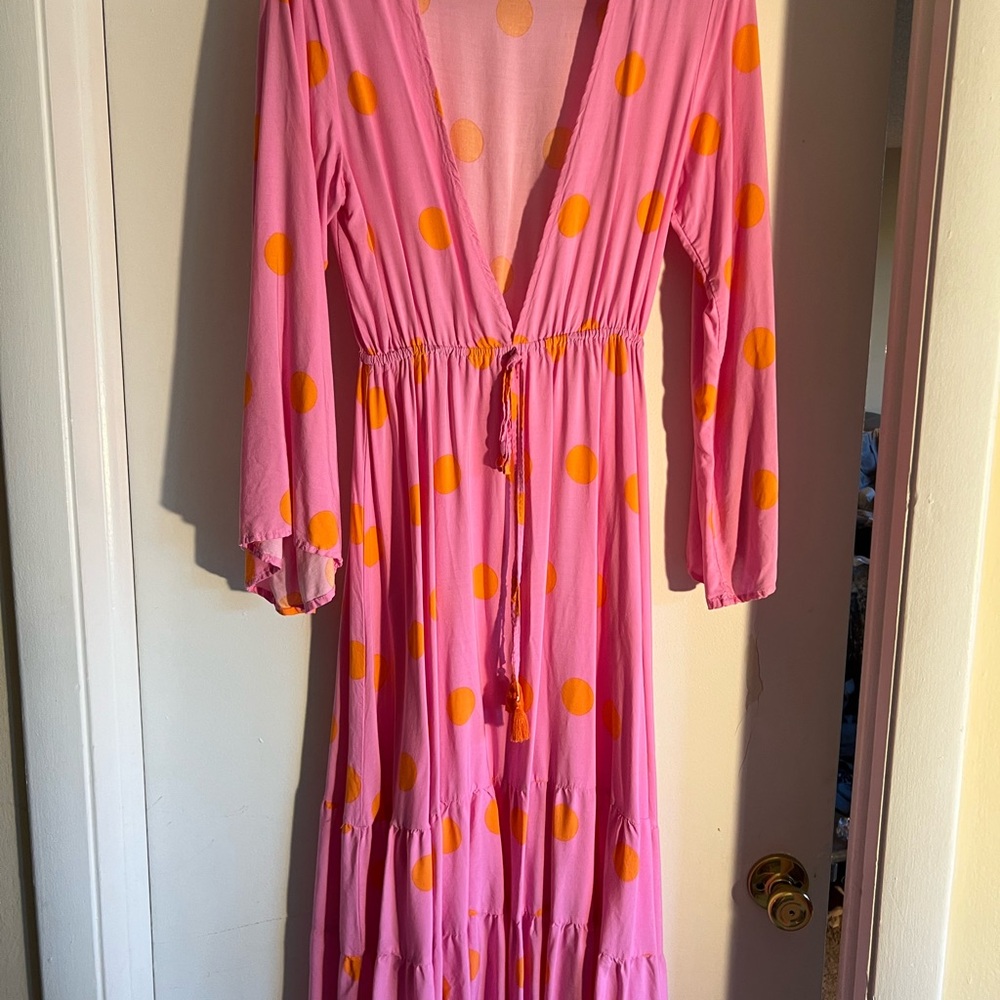 Fun Pink and Orange Polka Dot Maxi Dress
